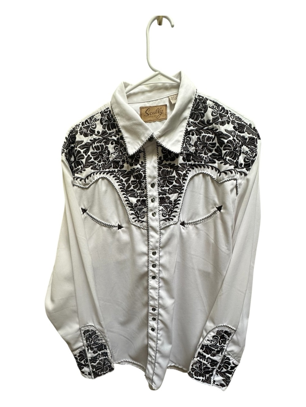 Scully White Western Shirt with Black Floral Yoke